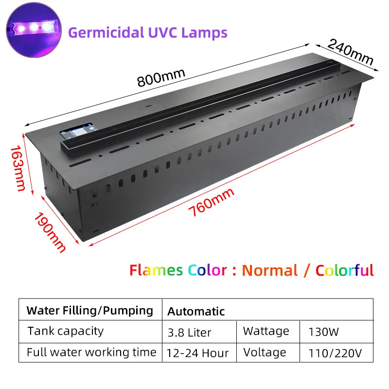 Water Vapor Fireplace Germicidal UV Lamps Customized 3D Flame Electric Fireplace Tv Stand