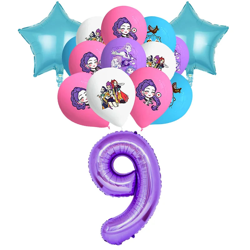 NEW Kpop Demon Hunter Decoration Birthday Supplies Kpop Birthday Theme Ballons Plate Cup Napkin Gift Bag Background Party Favor