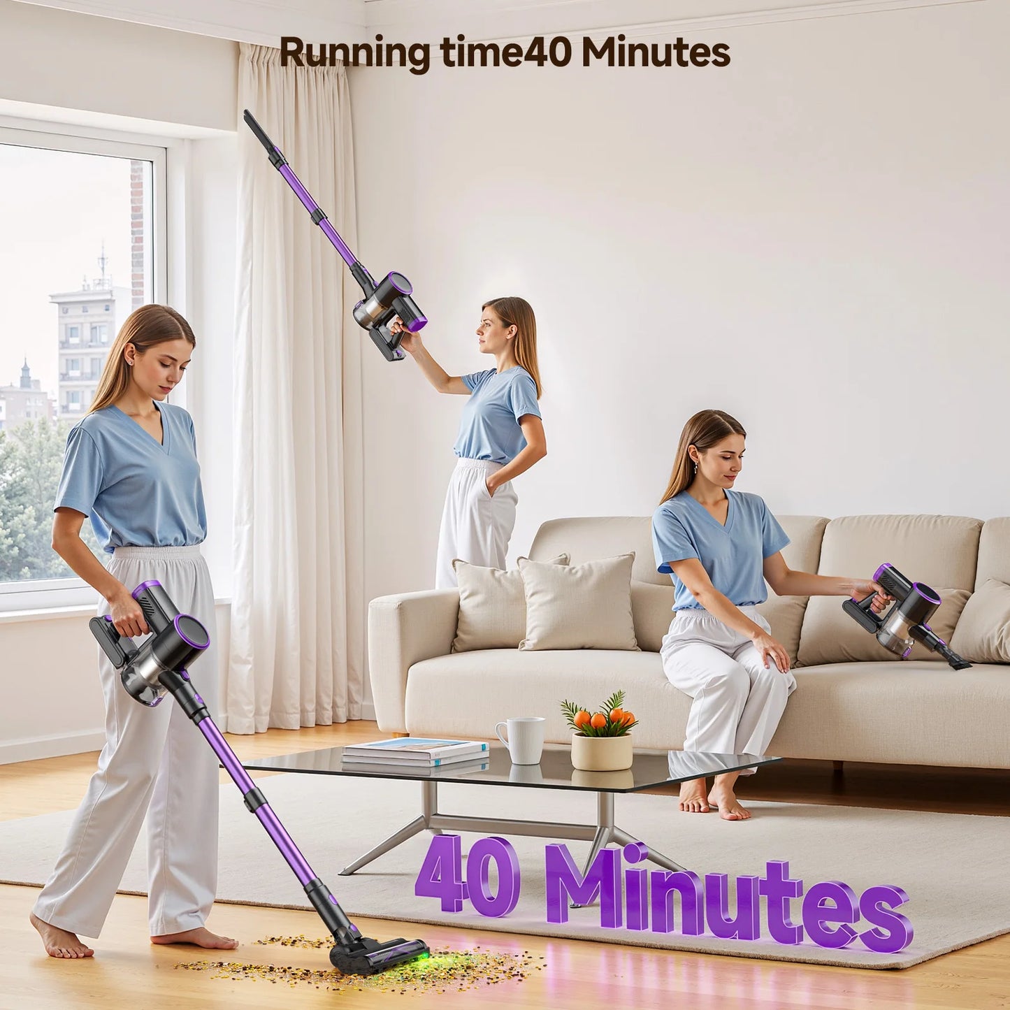 Lubluelu P4 Cordless Vacuum Cleaner 36Kpa Suction, 40Mins Runtime, Self-Standing for Hard Floor Carpet