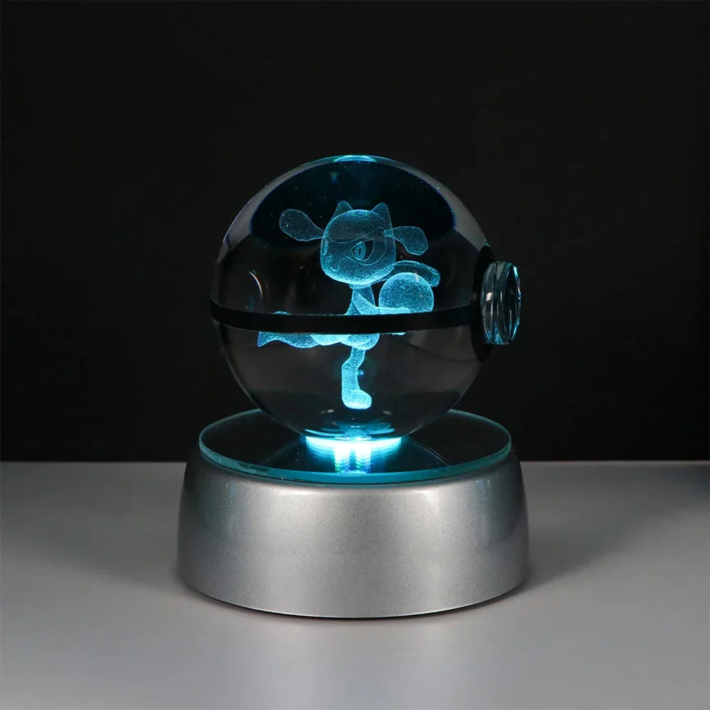 Pokemon 3D Crystal Ball Pikachu Gengar Eevee Mewtwo Anime Led Night Light