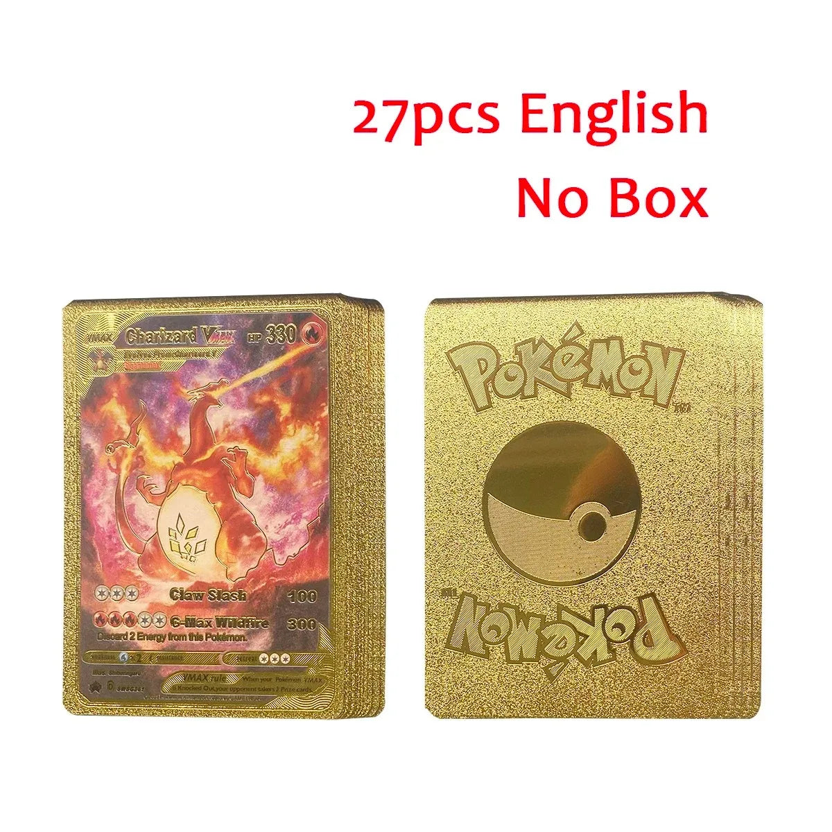 10-55Pcs Pokemon Gold Foil Cards Golden Letters English Spanish French German Game Card Metalicas Charizard Vmax Gx Series