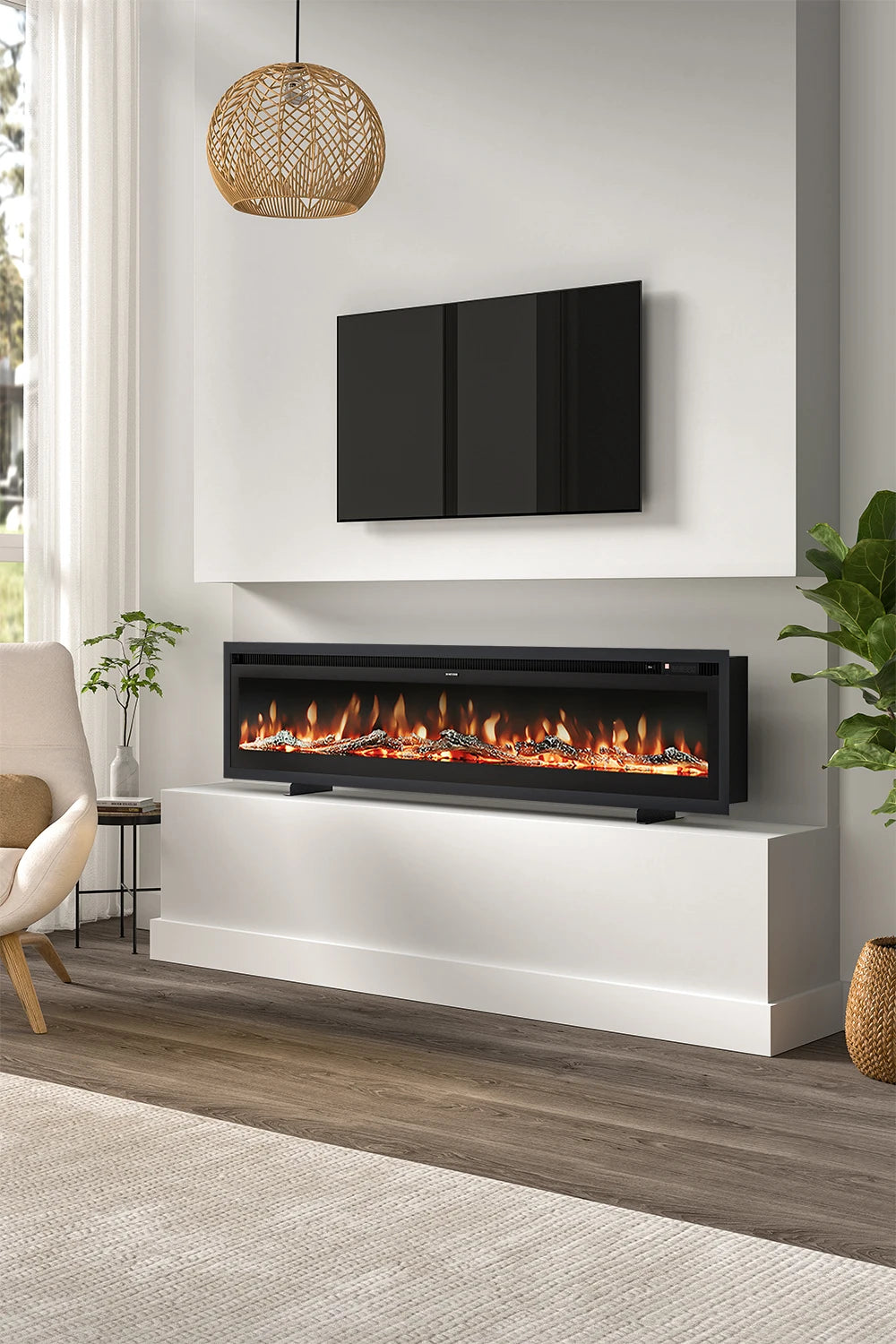 70/80 Inch Electric Fireplace with Remote 12 Flame Colours 1800W Home Decoration