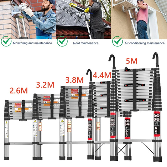 Multi-Size Aluminium Telescopic Ladder with Non-Slip Feet,Adjustable Lightweight Ladder