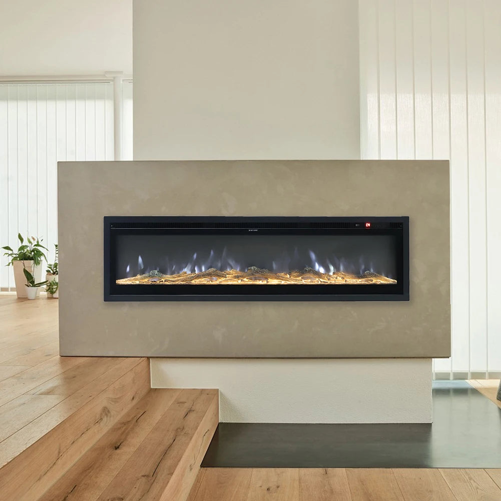 50 Inch Fireplaces LED Recessed Wall Mounted Freestanding Electric Fireplace 9 Flame Colors with Remote Control
