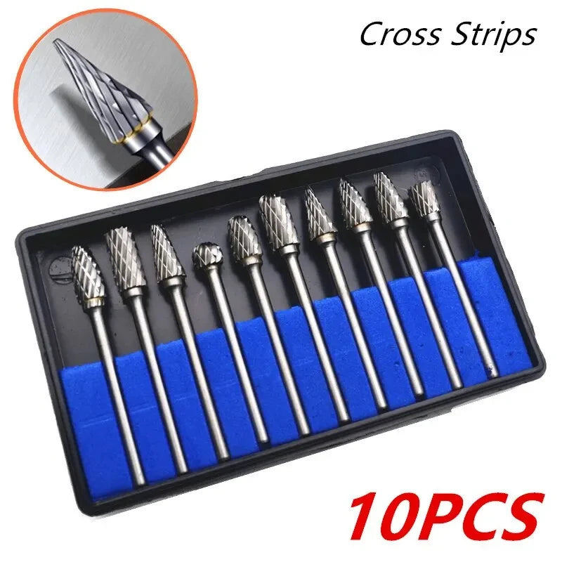 10PCS Carbide Burr Set Compatible with Dremel 1/8" Shank Die Grinder Rotary Tool Rasp Bits Wood Metal Carving Electric Grinding