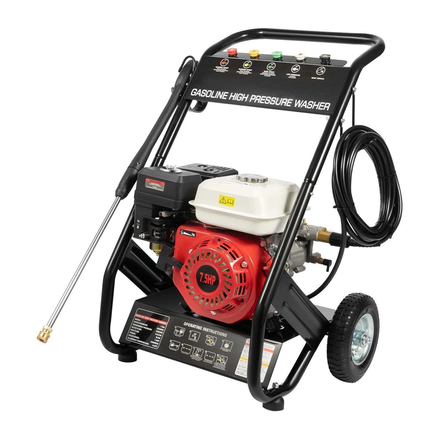 7.5HP 2200 PSI Pressure Washer with 5 Different Nozzles High Pressure Petrol Cleaner Pressure Washer