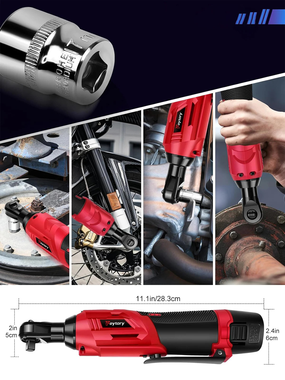 3/8’ 12 V Extended Cordless Ratchet for Car Repair, DIY Work, Automotive