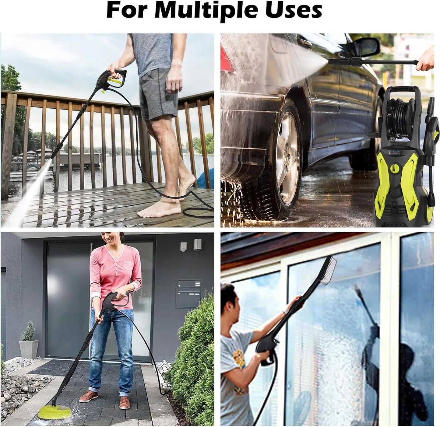 Electric Pressure Washer, 2000W 150Bar 450L/H Power Jet With Patio Cleaner Fix Brush,Turbo Nozzle Soap Dispenser