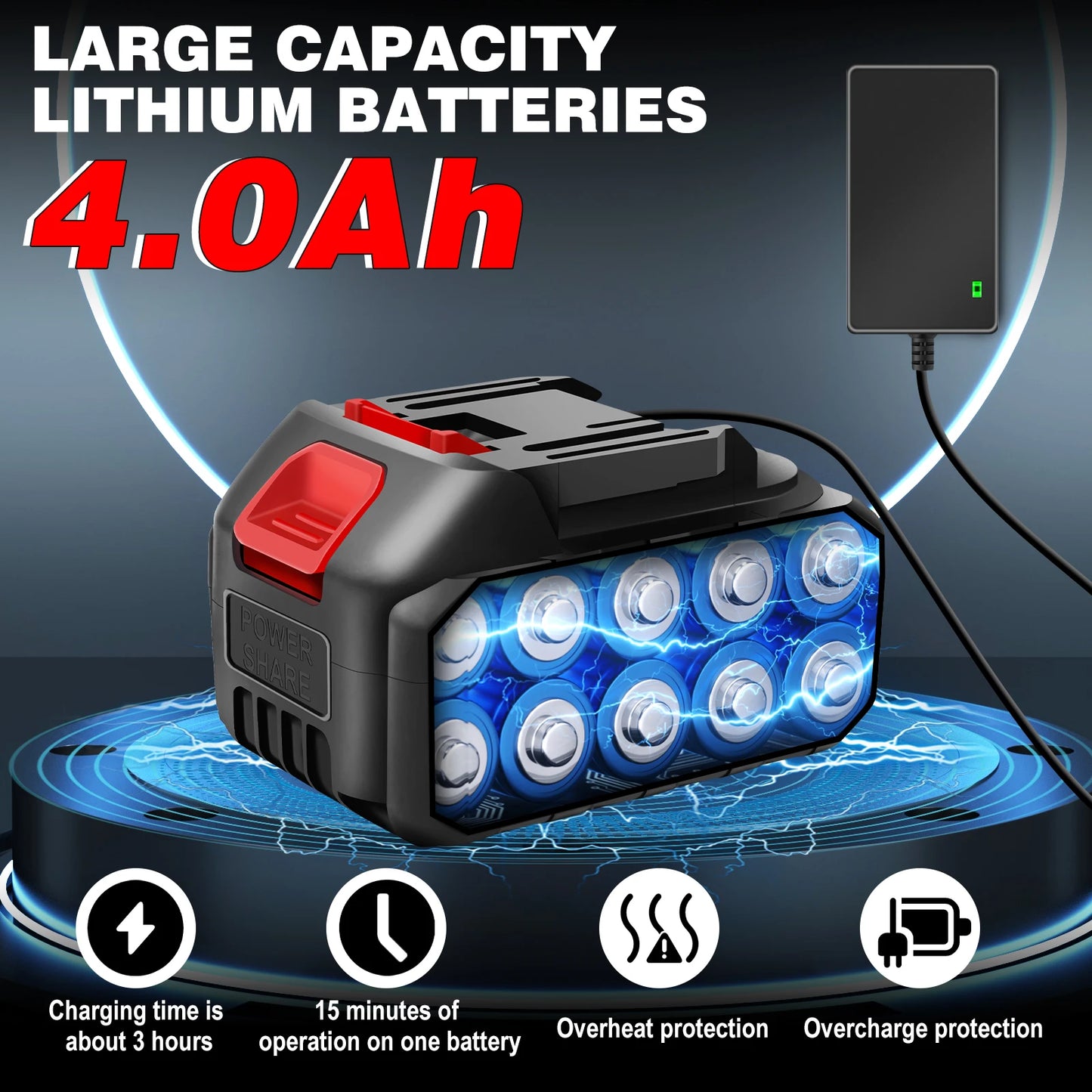 8Inch Cordless Electric Chainsaw Brushless + 4.0Ah Battery,One-Handed Portable