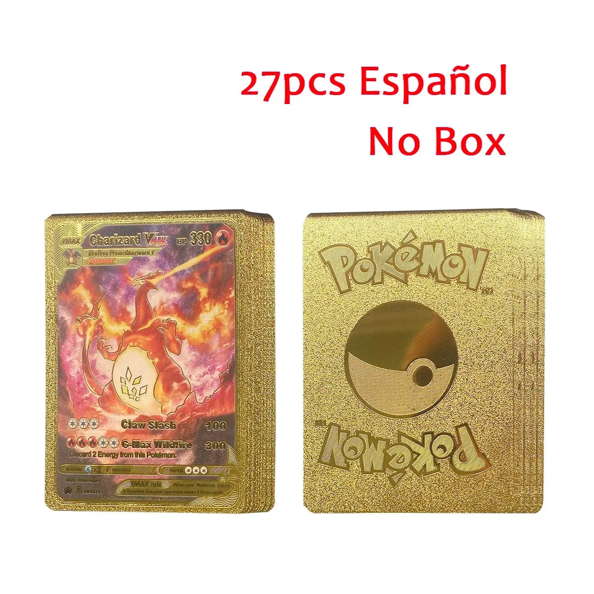10-55Pcs Pokemon Gold Foil Cards Golden Letters English Spanish French German Game Card Metalicas Charizard Vmax Gx Series