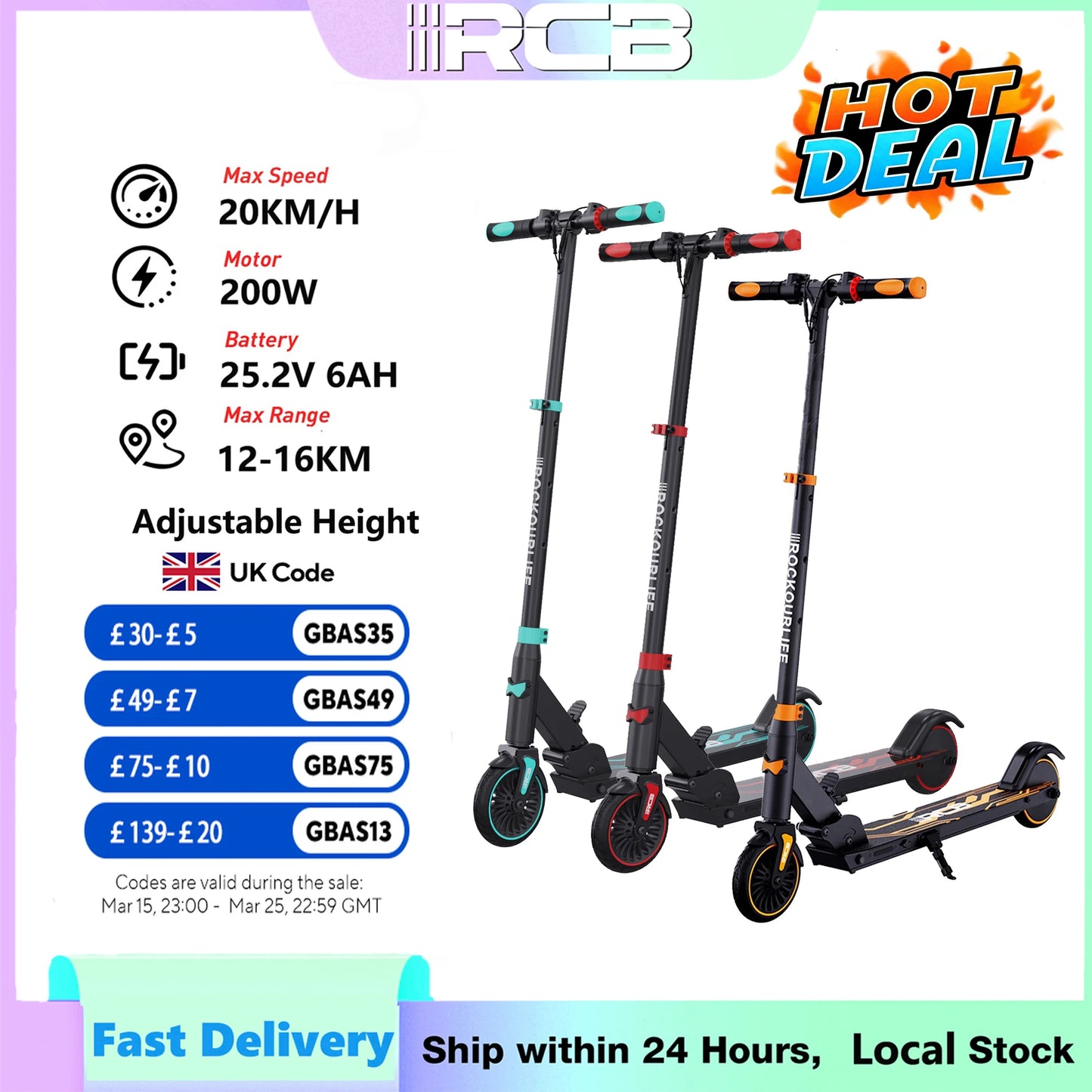 RCB Electric Scooter for Children Aged 8-12-16 Years, 7.55KG Foldable, Two Types of Braking