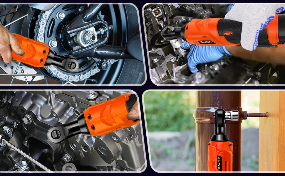 Cordless Ratchet Wrench,3/8" 12V Power Electric Ratchet Driver with 7 Sockets,Two 1500mAh Li-Ion Batteries