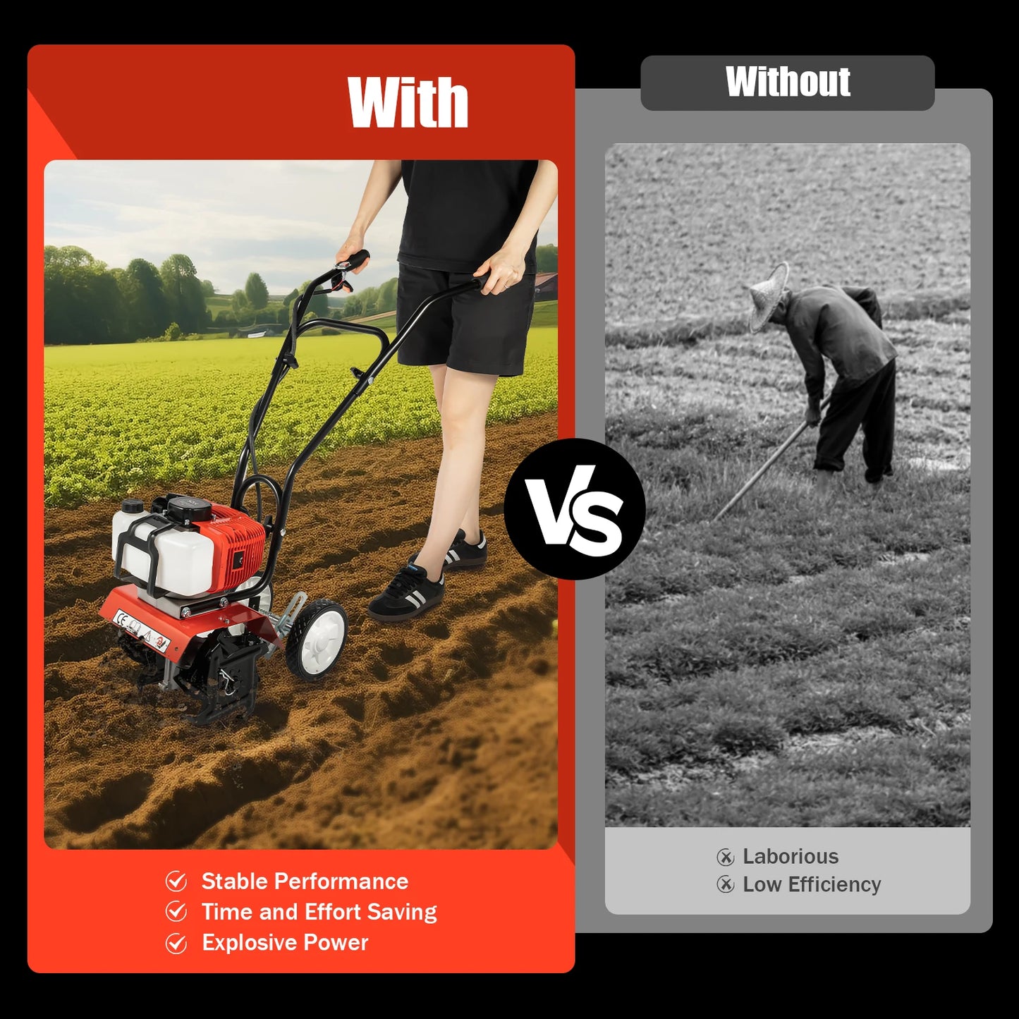 Powerful 52CC 1700W Garden Gasoline Tiller Cultivator Loosening Soil Machine