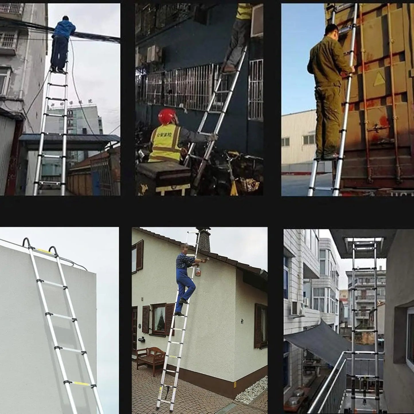 Telescopic Ladder 5M/16.4FT Multi-Purpose Folding Ladder with Hooks, Extendable Loft Ladder Portable Collapsible Ladder, EN131