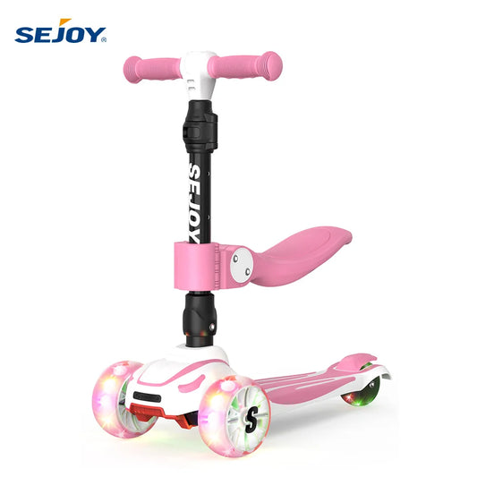 SEJOY Kick Scooter for Kids with 3 Light Up Wheels and Adjustable Height, Foot Scooters