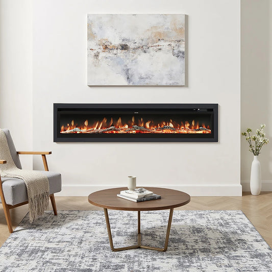 70/80 Inch Electric Fireplace with Remote 12 Flame Colours 1800W Home Decoration