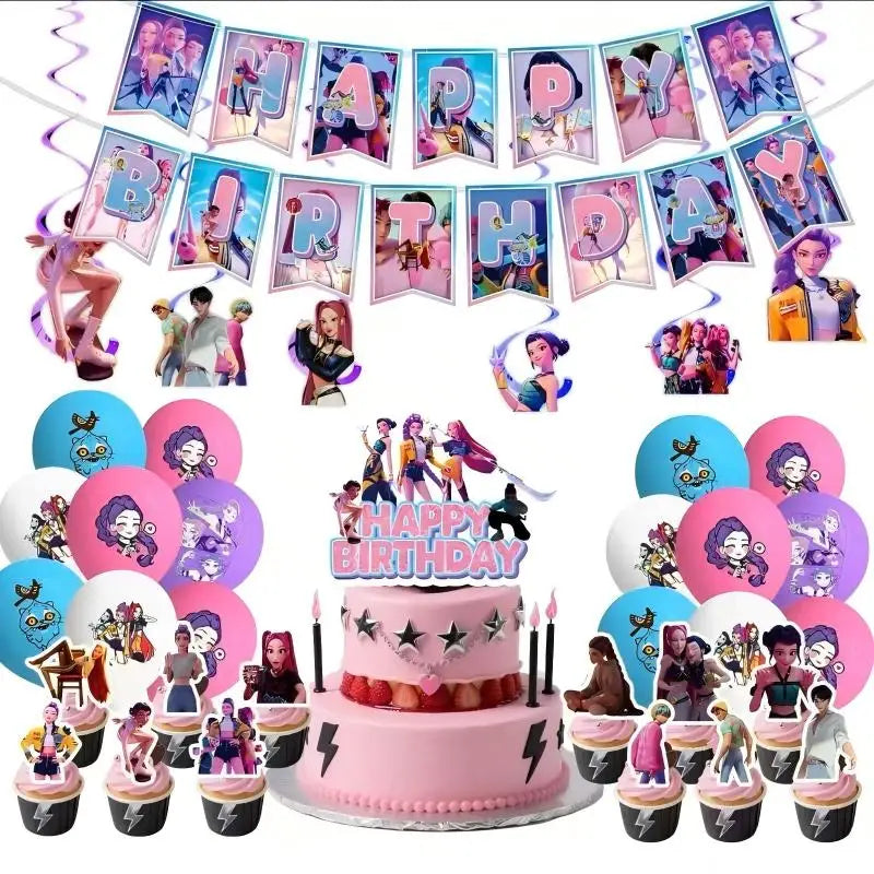 NEW Kpop Demon Hunter Decoration Birthday Supplies Kpop Birthday Theme Ballons Plate Cup Napkin Gift Bag Background Party Favor