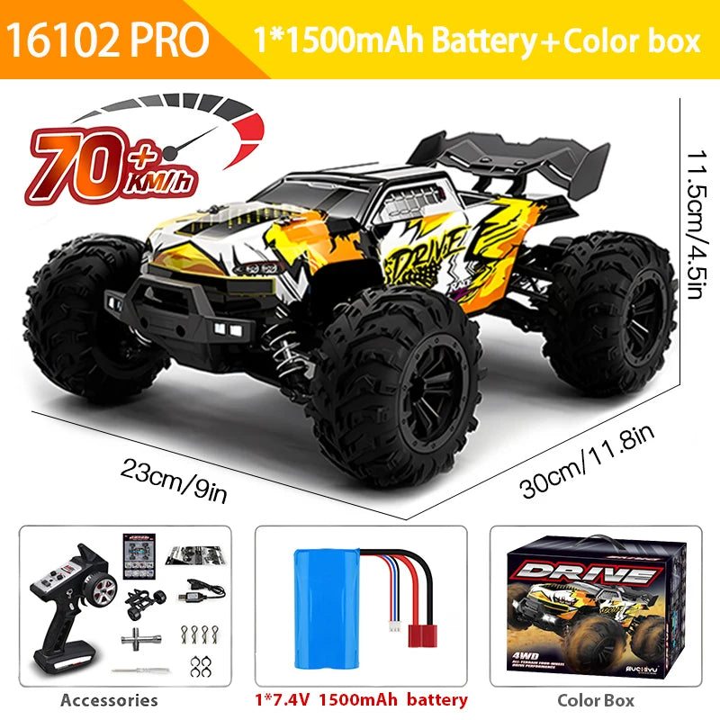 70KM/H Professional RC Car: Brushless Motor, 1:16 Scale 4WD High-Speed Off-road Climbing Vehicle W LED Light