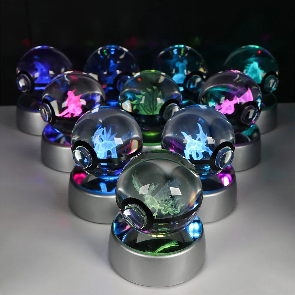 Pokemon 3D Crystal Ball Pikachu Gengar Eevee Mewtwo Anime Led Night Light