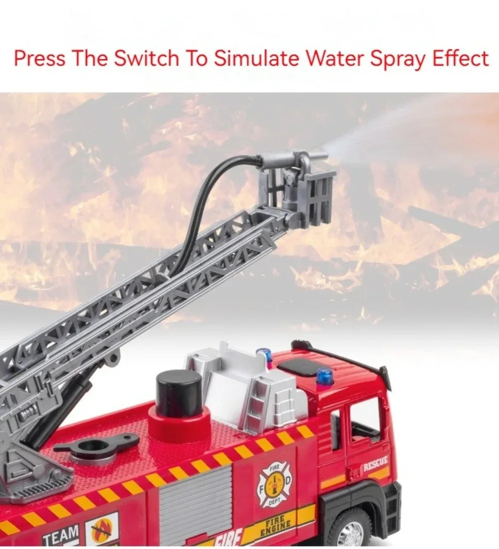 1:32 Scale Water Spray Fire Truck Model Ladder Trucks Toy Car Sound Light Christmas Gift