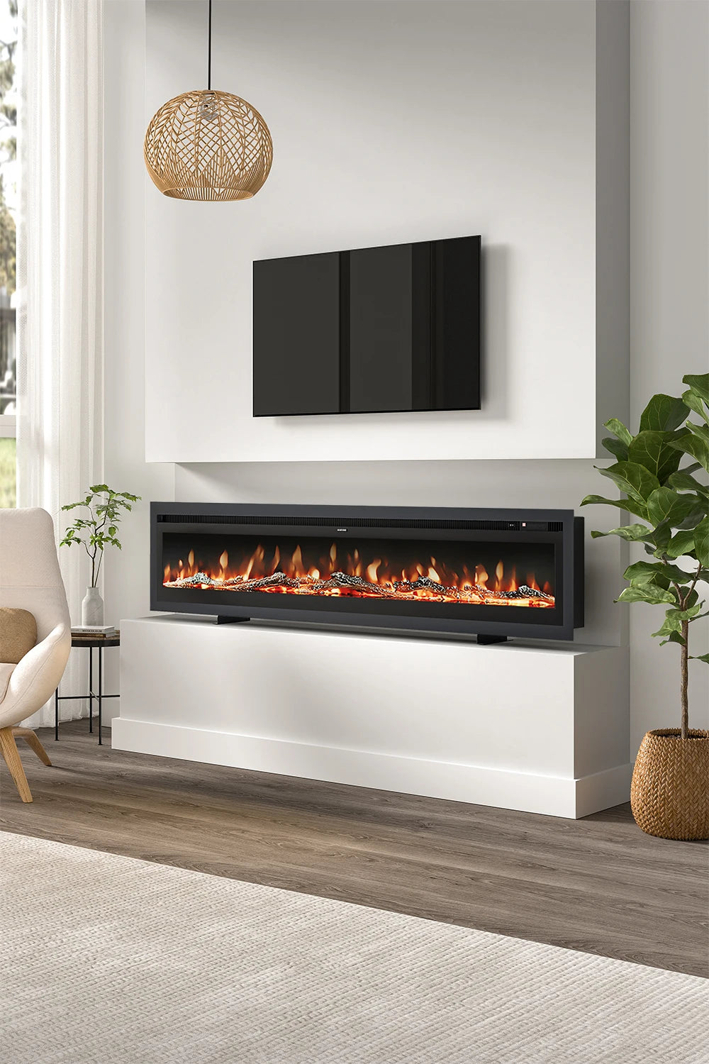 70/80 Inch Electric Fireplace with Remote 12 Flame Colours 1800W Home Decoration