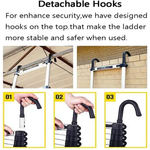 6.2M Heavy Duty Telescopic Ladders With Hooks 14 Steps Aluminum Extending Roof Ladder for Multi-Purpose Use