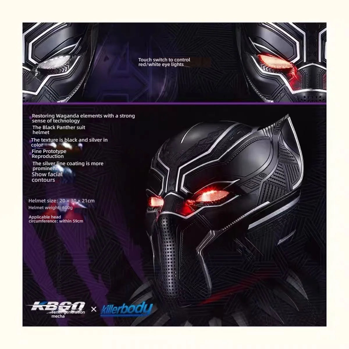Black Panther Helmet 1:1 Wearable - Avengers Cosplay Mask, LED Series Base Set, Collectible Model Gift