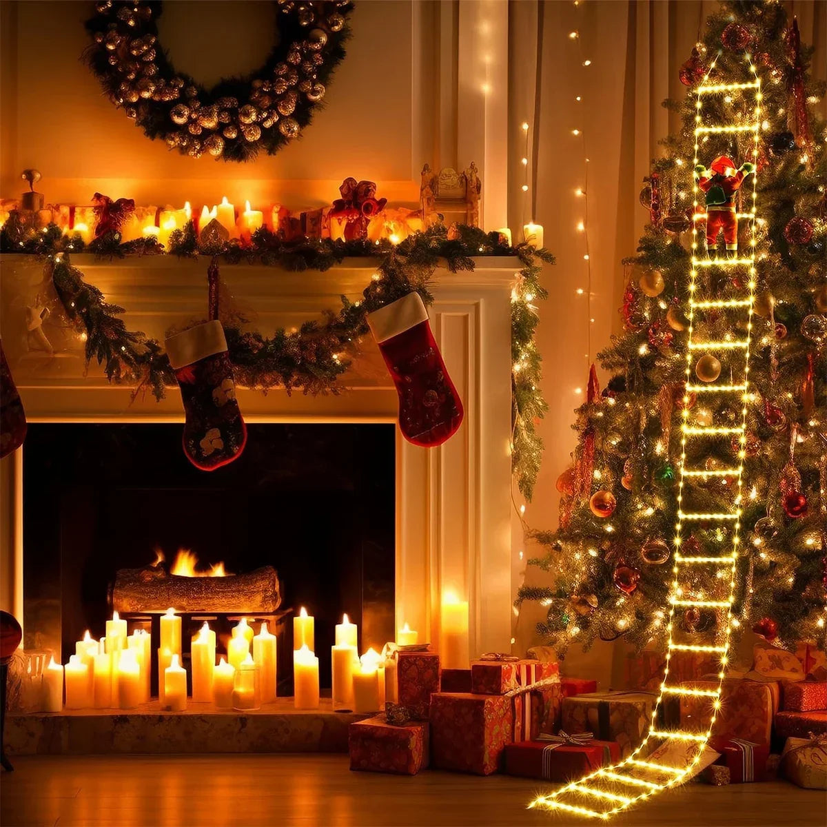 3M Santa Claus Climbing Ladder Warm Light Christmas Decoration Home Outdoor