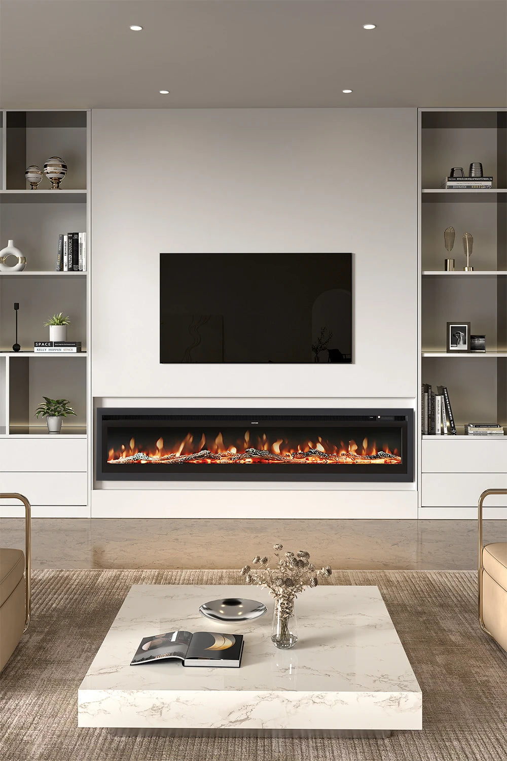70/80 Inch Electric Fireplace with Remote 12 Flame Colours 1800W Home Decoration
