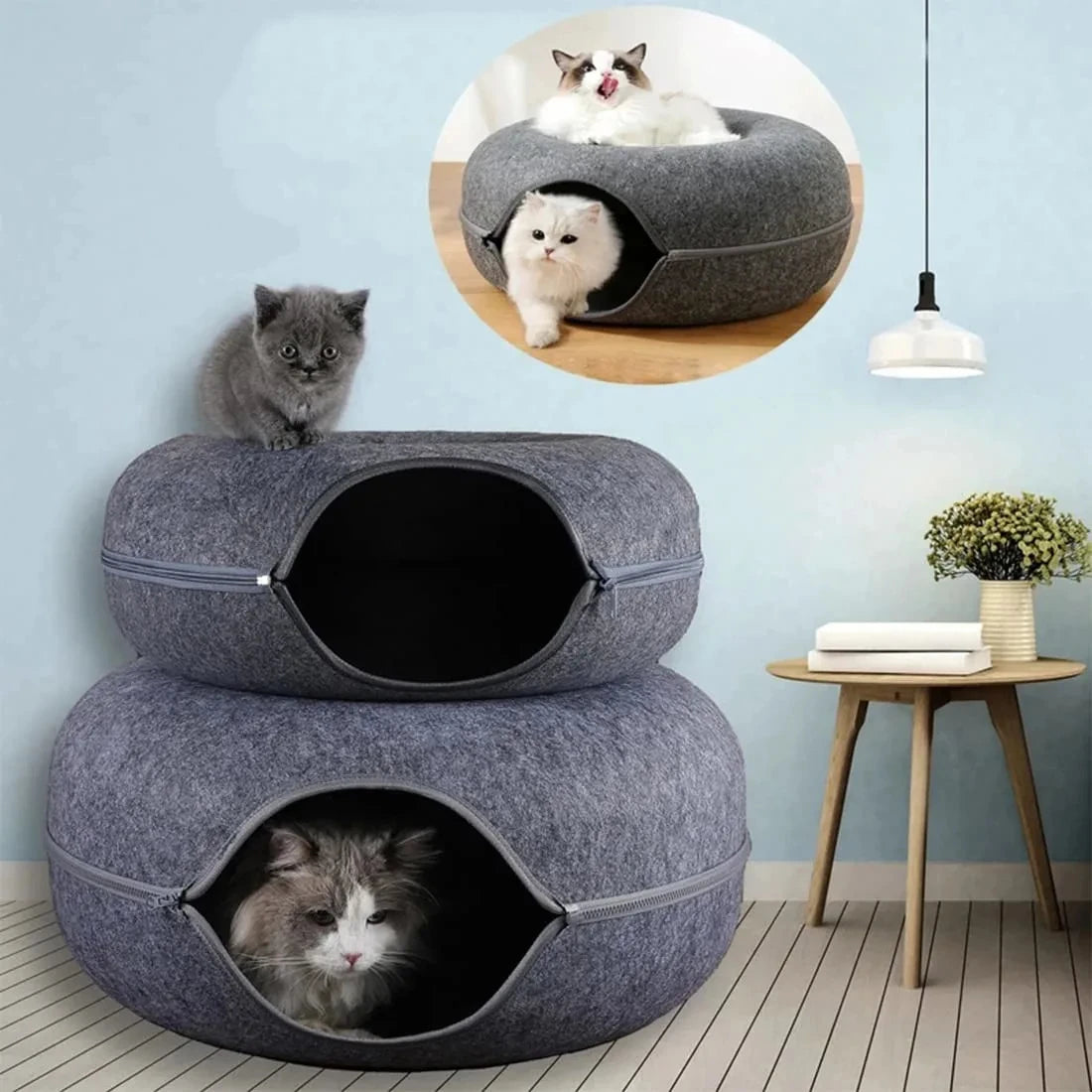 Interactive Round Small Cat Tunnel Nest Felt Kittens Bed House Scratcher