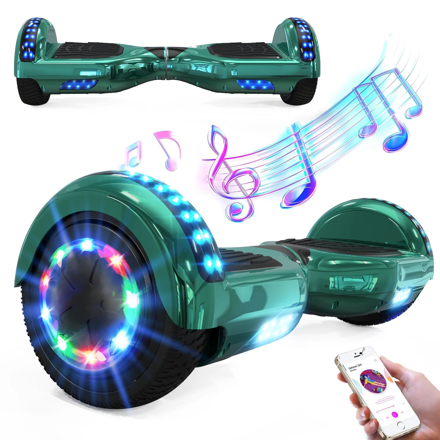 RCB Hoverboards for kids, 6.5 Inch Two-Wheel Self Balancing Electric Scooter with Bluetooth Speaker, LED Lights