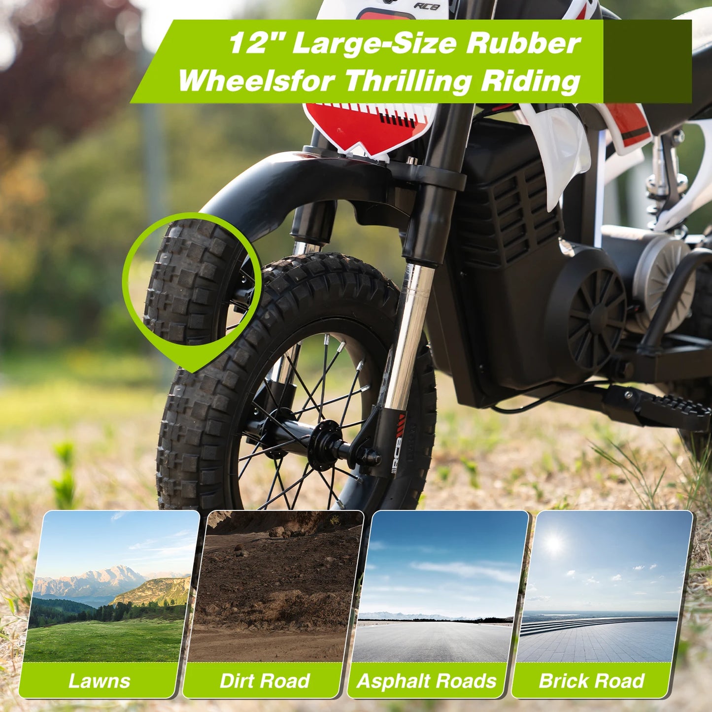 RCB Electric Motorcycle Kids, 36V 350W R9X PRO- Up 25KM/H &16KM Long-Range, 3-Speed