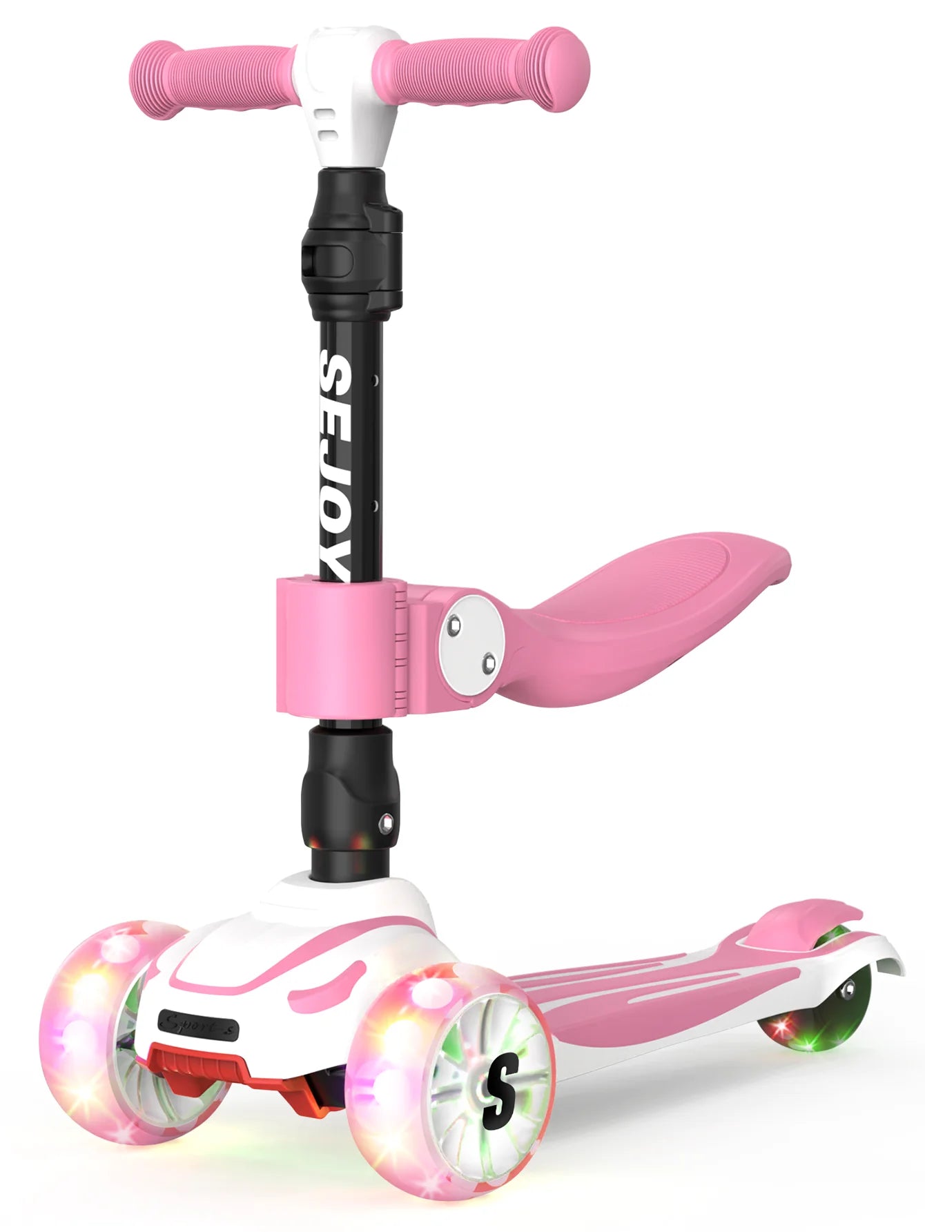 SEJOY Kick Scooter for Kids with 3 Light Up Wheels and Adjustable Height, Foot Scooters