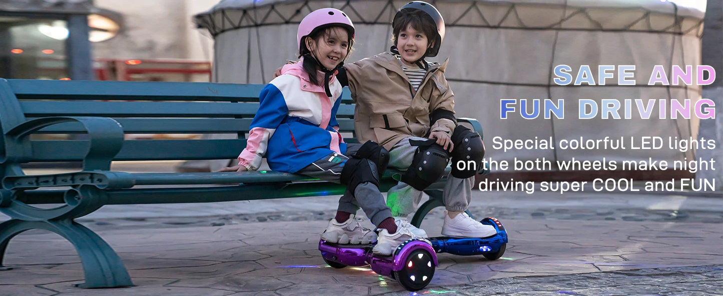 RCB Hoverboards for kids, 6.5 Inch Two-Wheel Self Balancing Electric Scooter with Bluetooth Speaker, LED Lights, Great Gift
