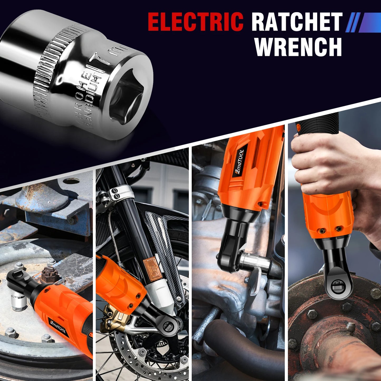 Cordless Ratchet Wrench,3/8" 12V Power Electric Ratchet Driver with 7 Sockets,Two 1500mAh Li-Ion Batteries