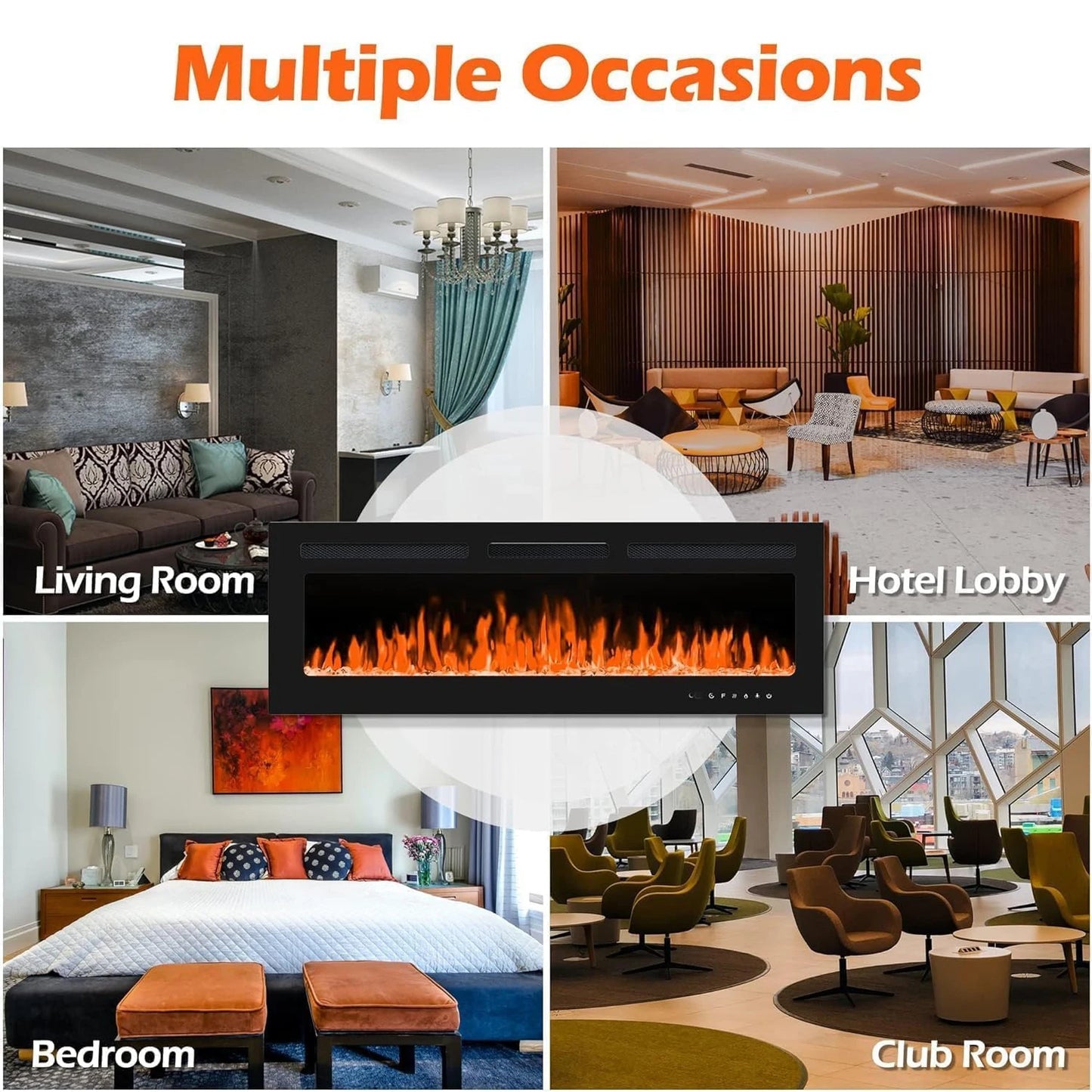 40/50/60 Inch Electric Fireplace Wall Mounted Electric Fires 900W/1800W 2 Heat Setting, 12 Adjustable Flame Color For Home Office