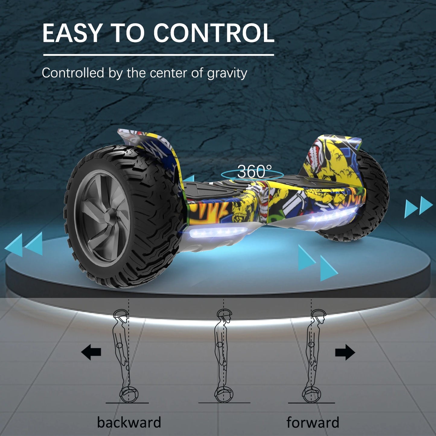 RCB 8.5" All Terrain Hoverboard with Hoverkart, Self Balancing Electric Scooter with LED and Speaker