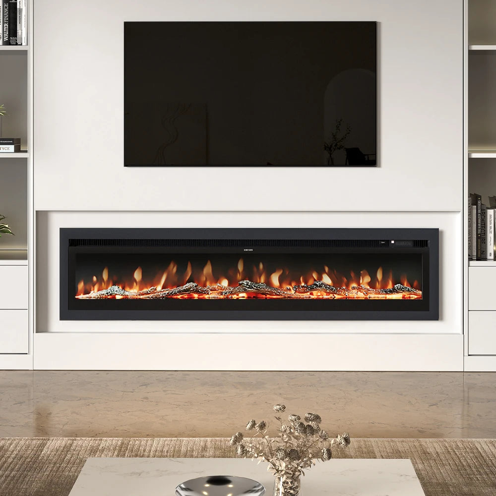70/80 Inch Electric Fireplace with Remote 12 Flame Colours 1800W Home Decoration