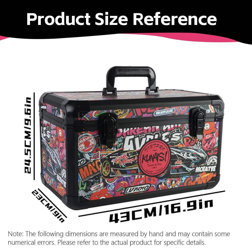 KUNAISI Graffiti Large Aluminum Alloy Toolbox Durable Multi Functional Double layer adjustable size storage box 43*23*24.5cm