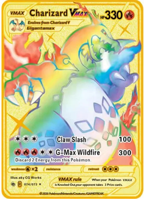 Pokemon English Metal Card Anime Pikachu Charizard Mewtwo Blastoise Vmax Shiny Letters Collection