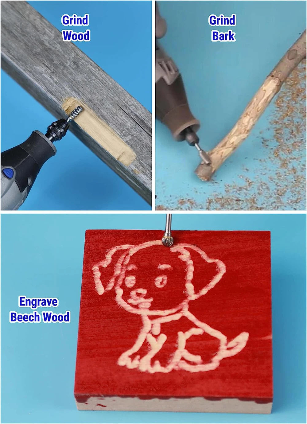 10PCS Carbide Burr Set Compatible with Dremel 1/8" Shank Die Grinder Rotary Tool Rasp Bits Wood Metal Carving Electric Grinding