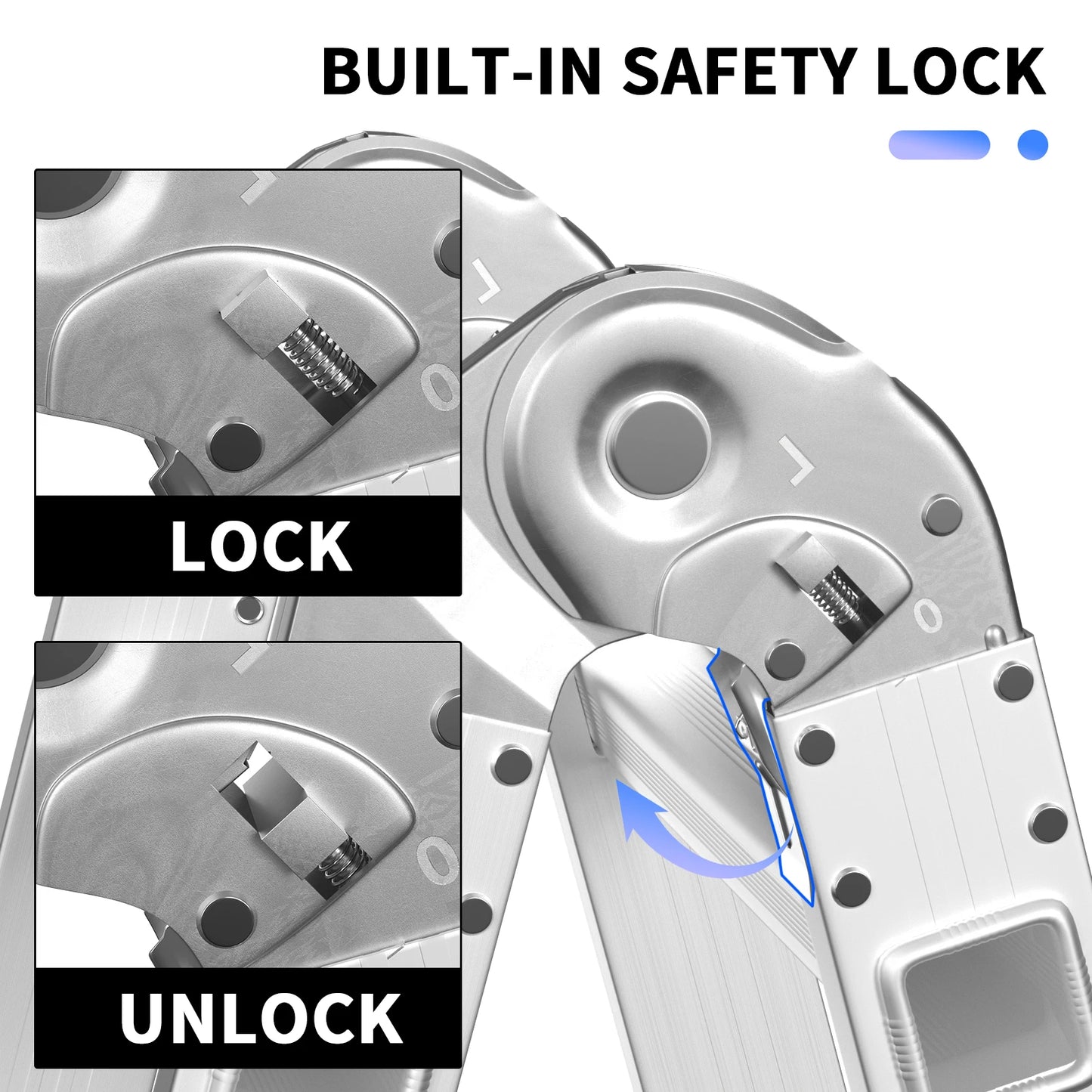 Multi-Purpose 4.7m/15.4ft Folding Ladder Aluminium Extension with Safety Platform, 16 Steps Heavy Duty 14 IN 1 Combination