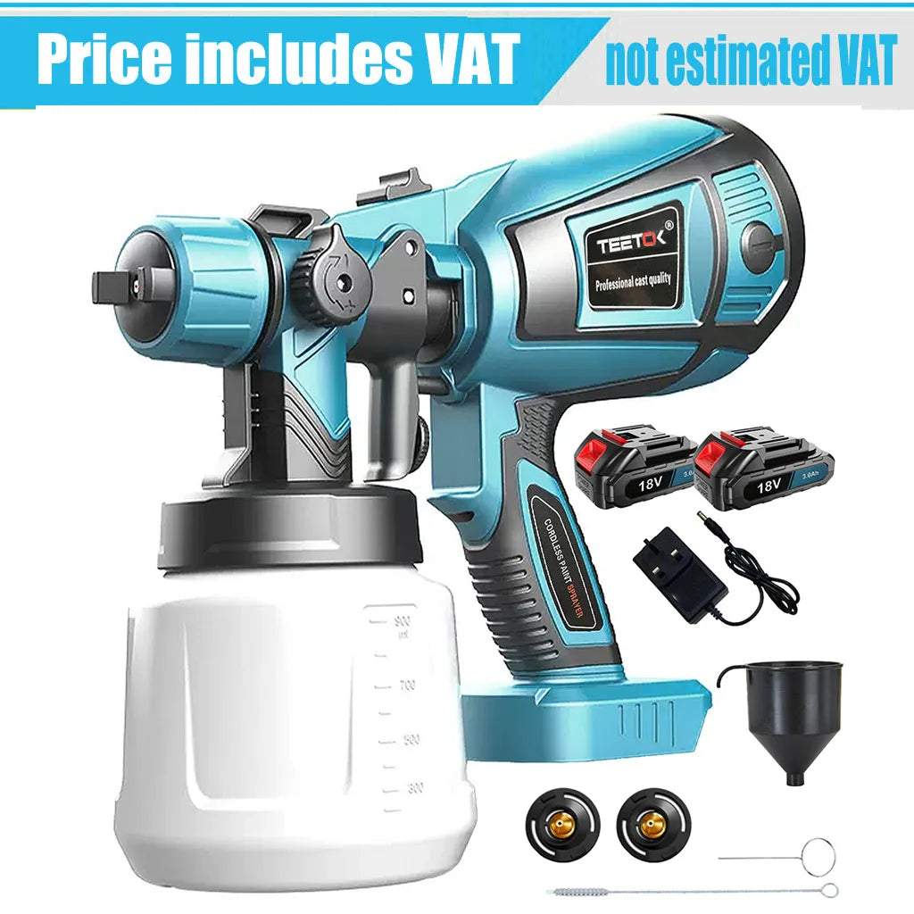 2 Battery Cordless Paint-Sprayer-Spray Gun Airless Home/Outdoor