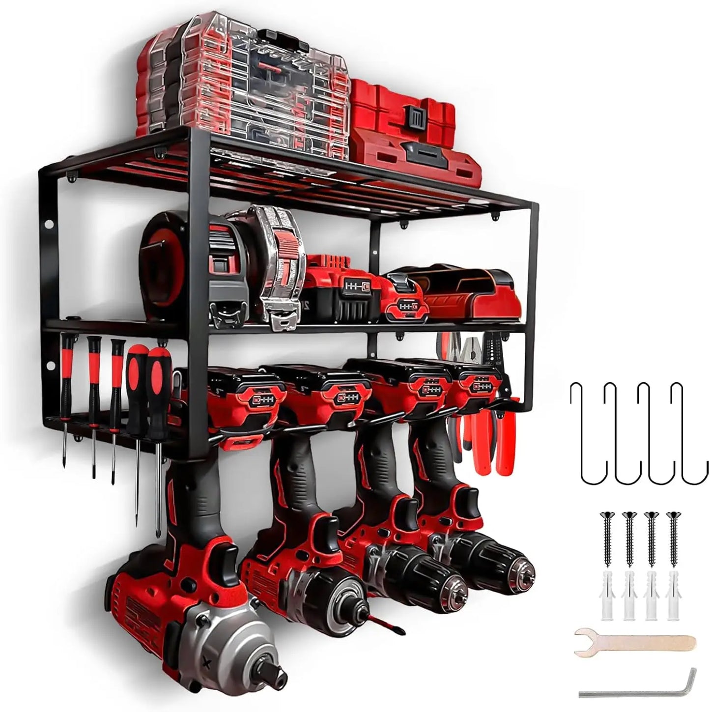 3-Layer Power Tool Organizer Wall Tool Shelf Cabinet Electric Drill Tool Trolley Storage for Garage Workshop