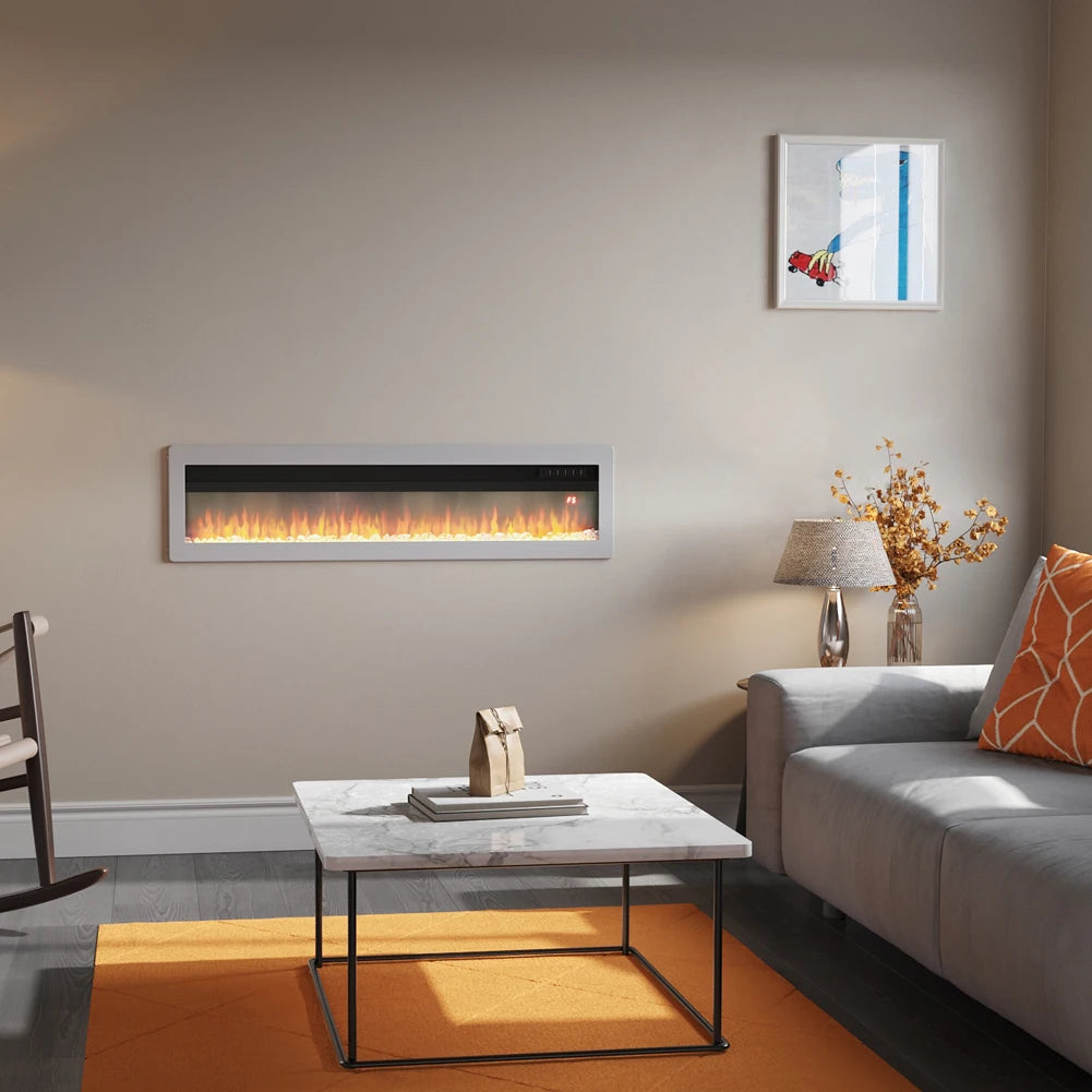 LED Electric Wall Fireplace 9 Flame Colours with Freestanding Leg, White 50inch