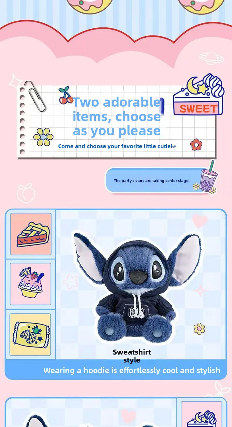 Miniso Disney Stitch Series No.12 Stitch Sitting Doll Hoodie Strap Pants Doll Cute