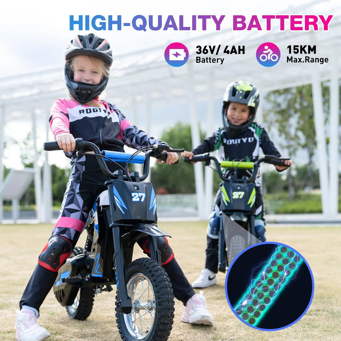 RCB Kids Electric Motorbike for Children, Up to 15.5 MPH & 9.3 Mile Range with 36V 4Ah Motor