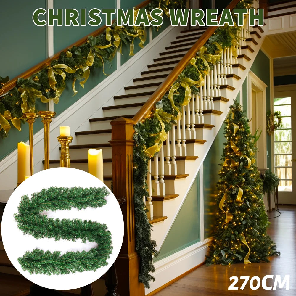 1pc/2pc 2.7M Christmas wreath Artificial Pine Leaf Rattan Strip Green Tree Rattan Decor