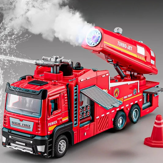 1:32 Scale Water Spray Fire Truck Model Ladder Trucks Toy Car Sound Light Christmas Gift