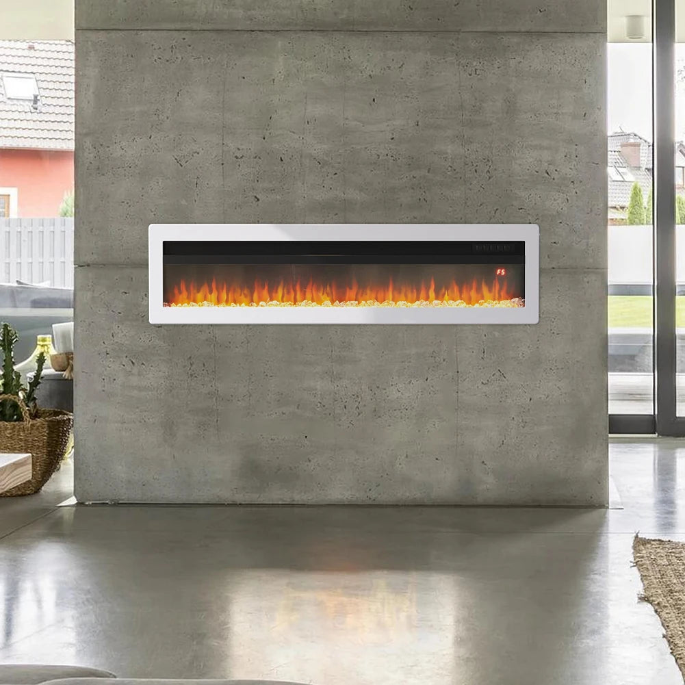 LED Electric Wall Fireplace 9 Flame Colours with Freestanding Leg, White 50inch